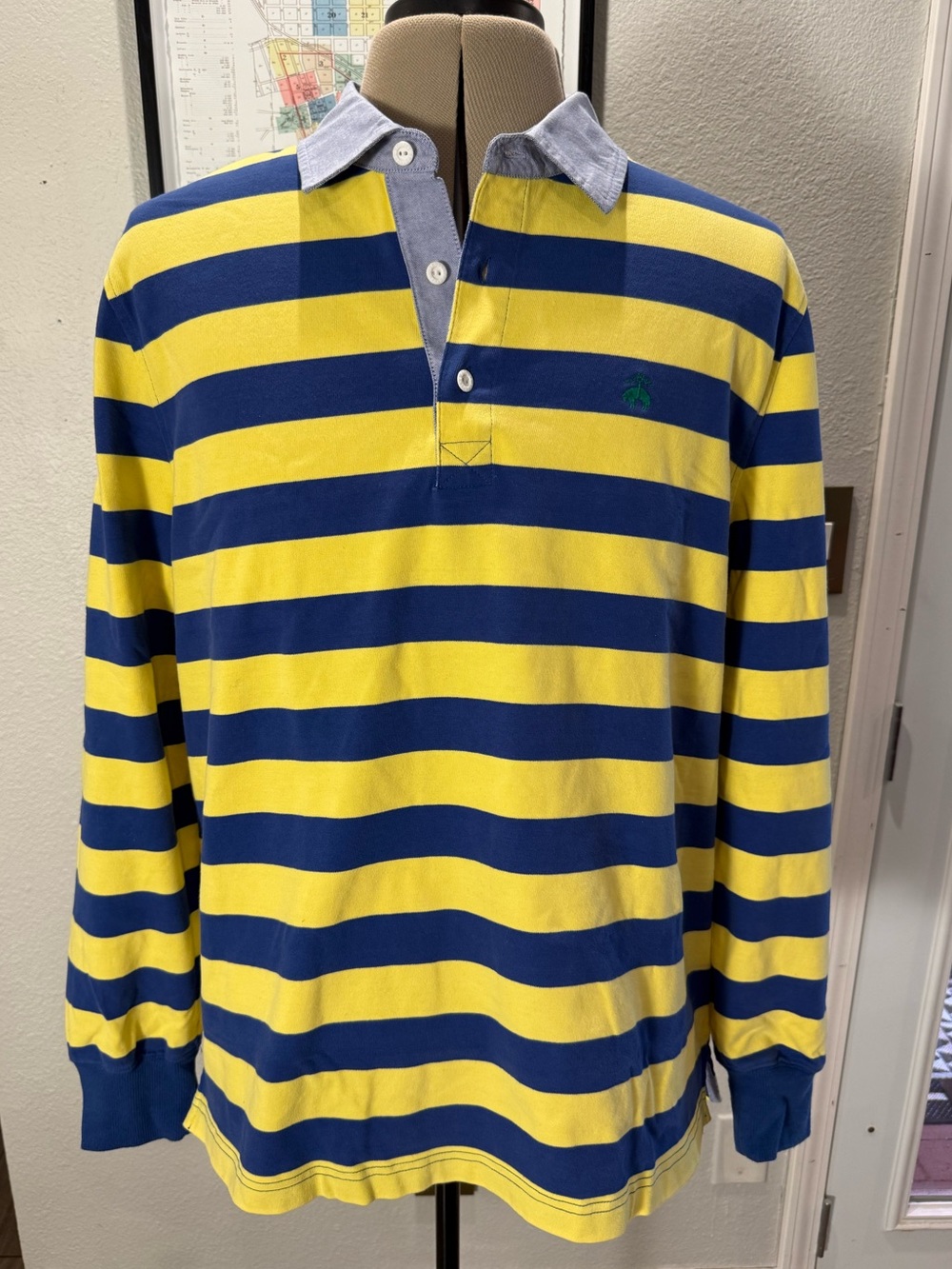 Polo Ralph Lauren XL Yellow Navy Striped Long Sleeve Rugby Shirt